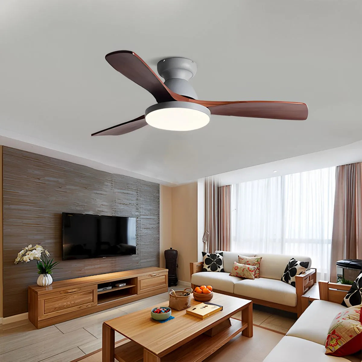 Vintage 3-leaf Wood Ceiling Fan Lamp