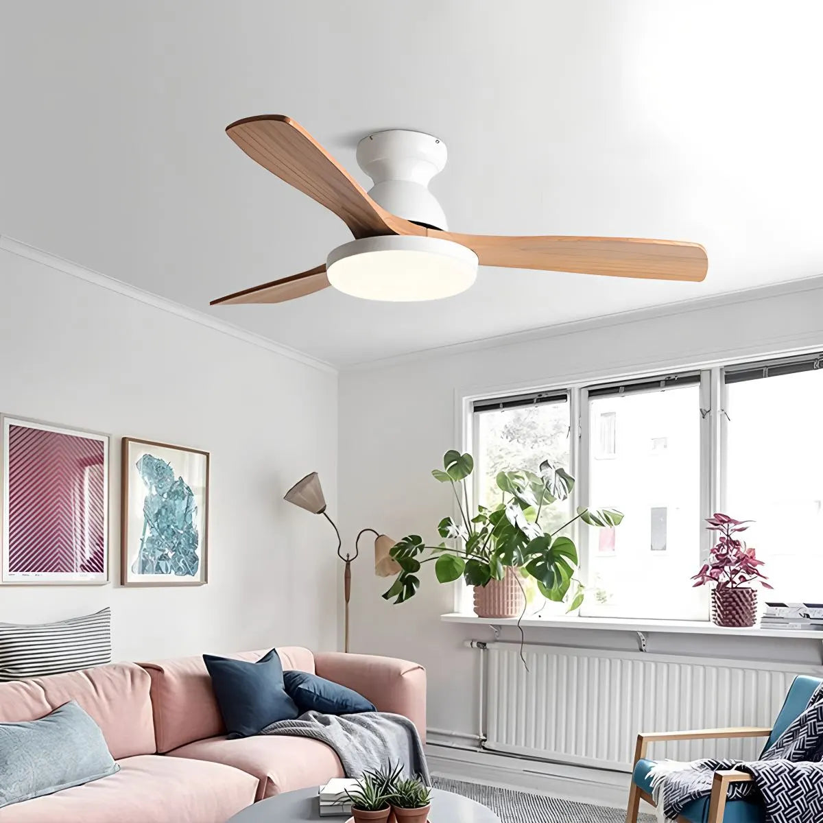 Vintage 3-leaf Wood Ceiling Fan Lamp