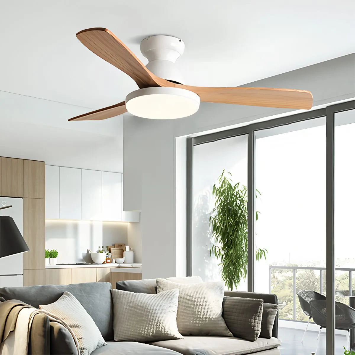 Vintage 3-leaf Wood Ceiling Fan Lamp
