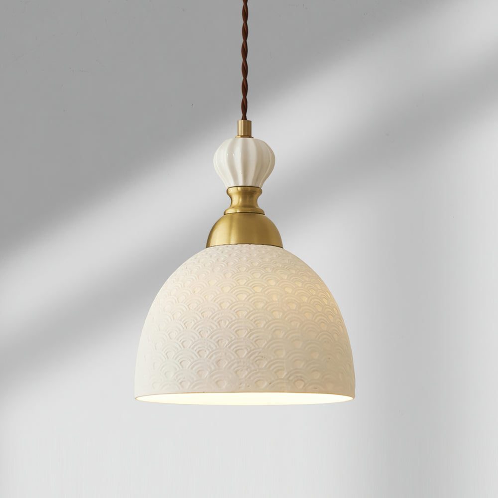 Elegant Nordic White Ceramic Pendant Lamp with Brass Accents for Modern Interiors