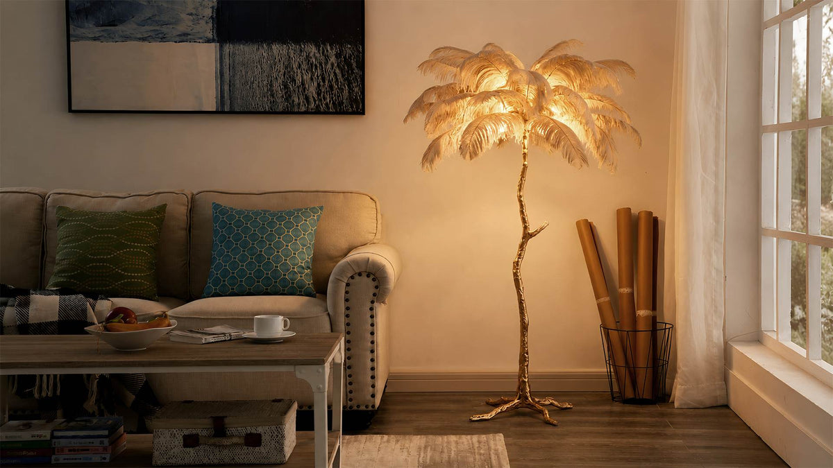 Feather Floor Lamp for Living Room and Bedroom Spaces