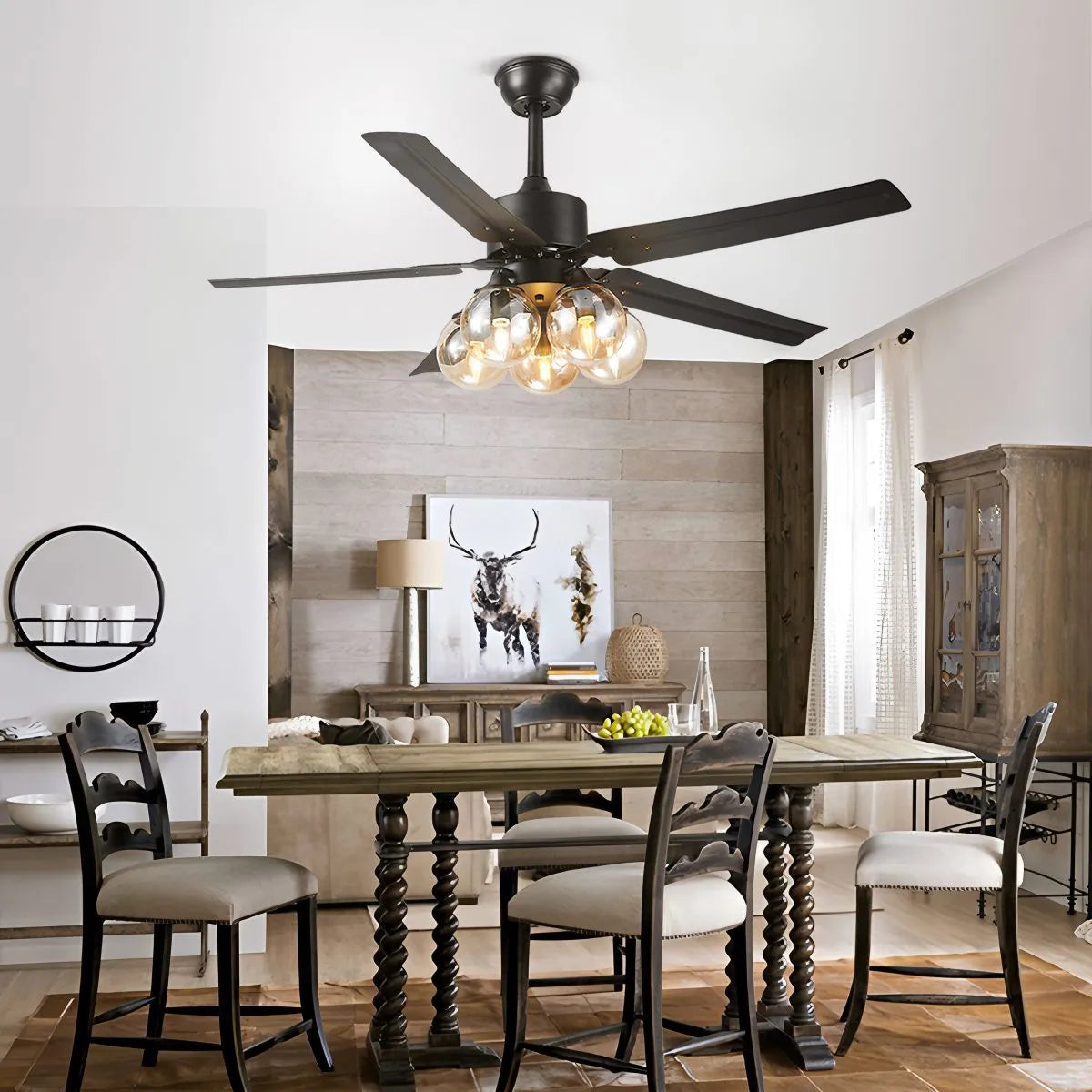 American Retro Glass Globe Ceiling Fan Light