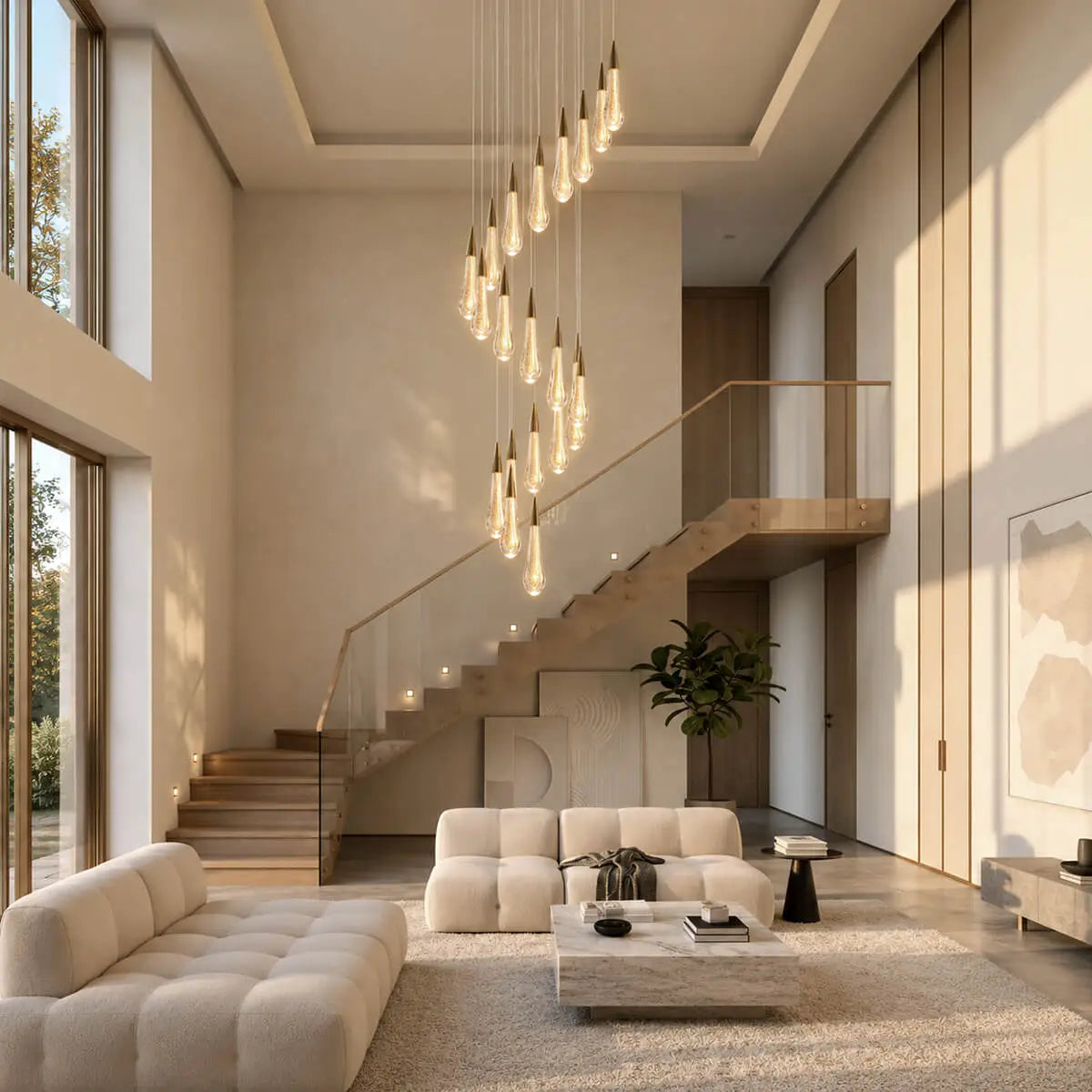 Gold Crystal Droplet Staircase Chandelier