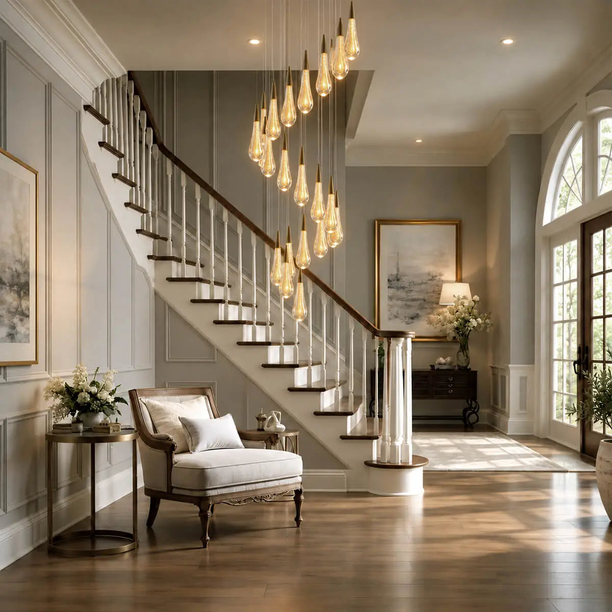 Gold Crystal Droplet Staircase Chandelier