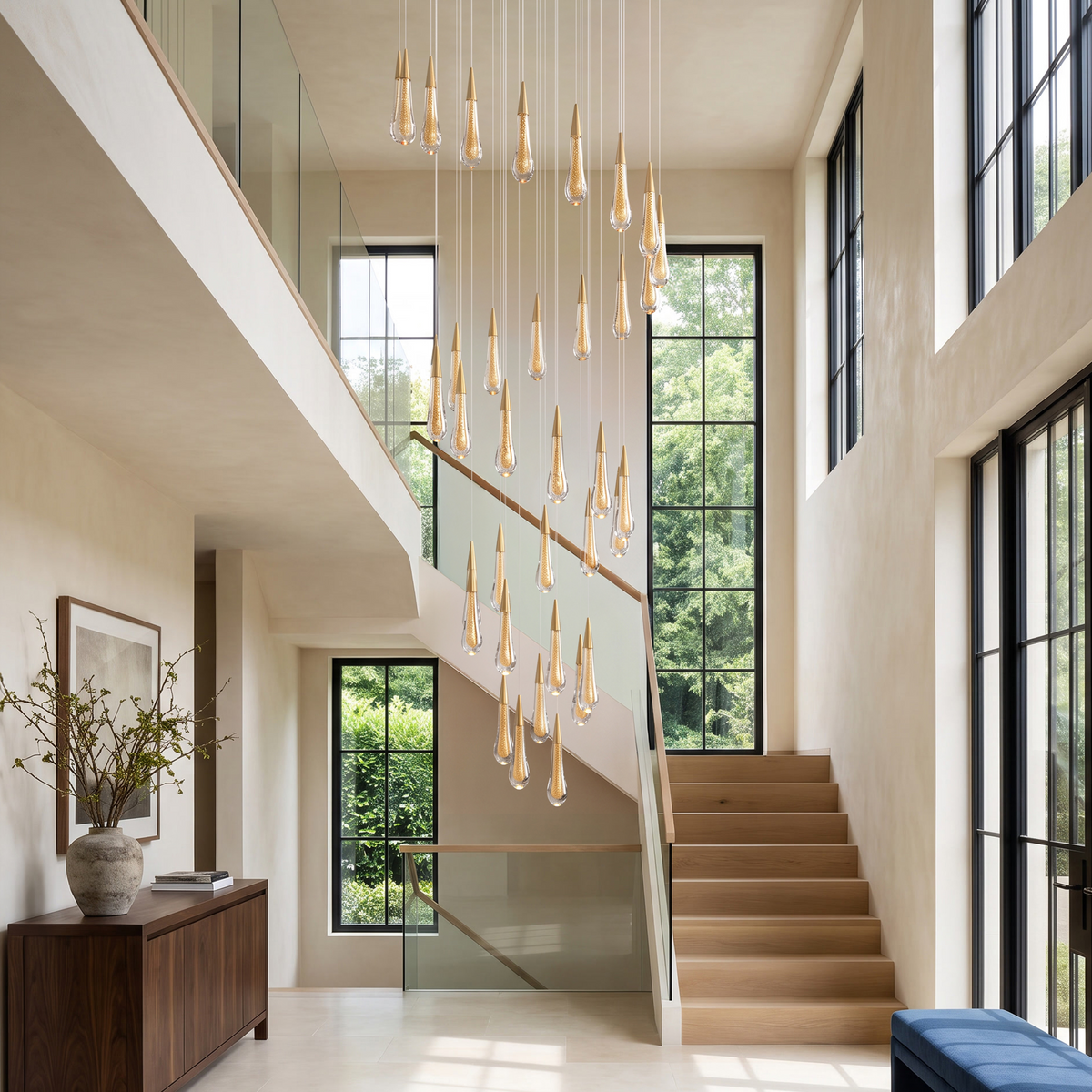Gold Crystal Droplet Staircase Chandelier