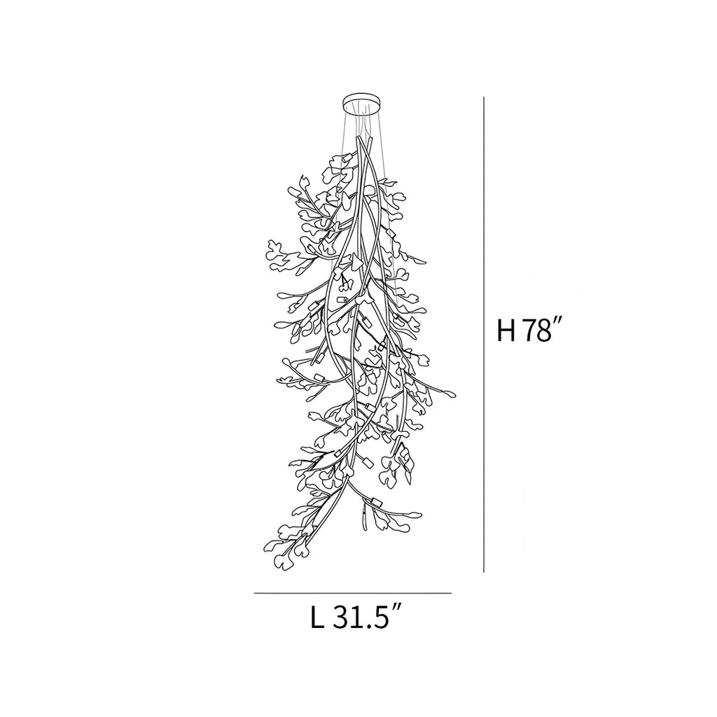 Antizer Gingko Long Branch Chandelier for High Ceiling
