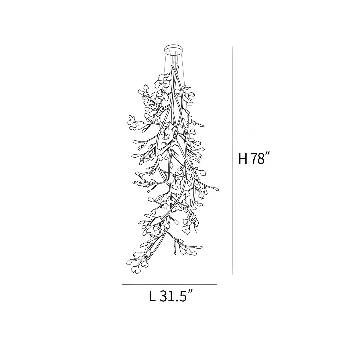 Antizer Gingko Long Branch Chandelier for High Ceiling
