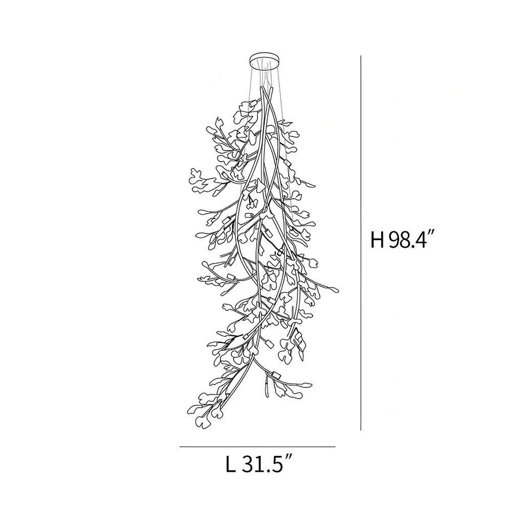 Antizer Gingko Long Branch Chandelier for High Ceiling