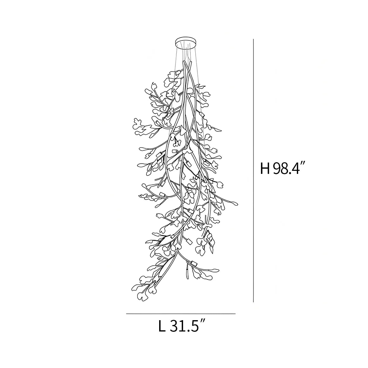 Antizer Gingko Long Branch Chandelier for High Ceiling