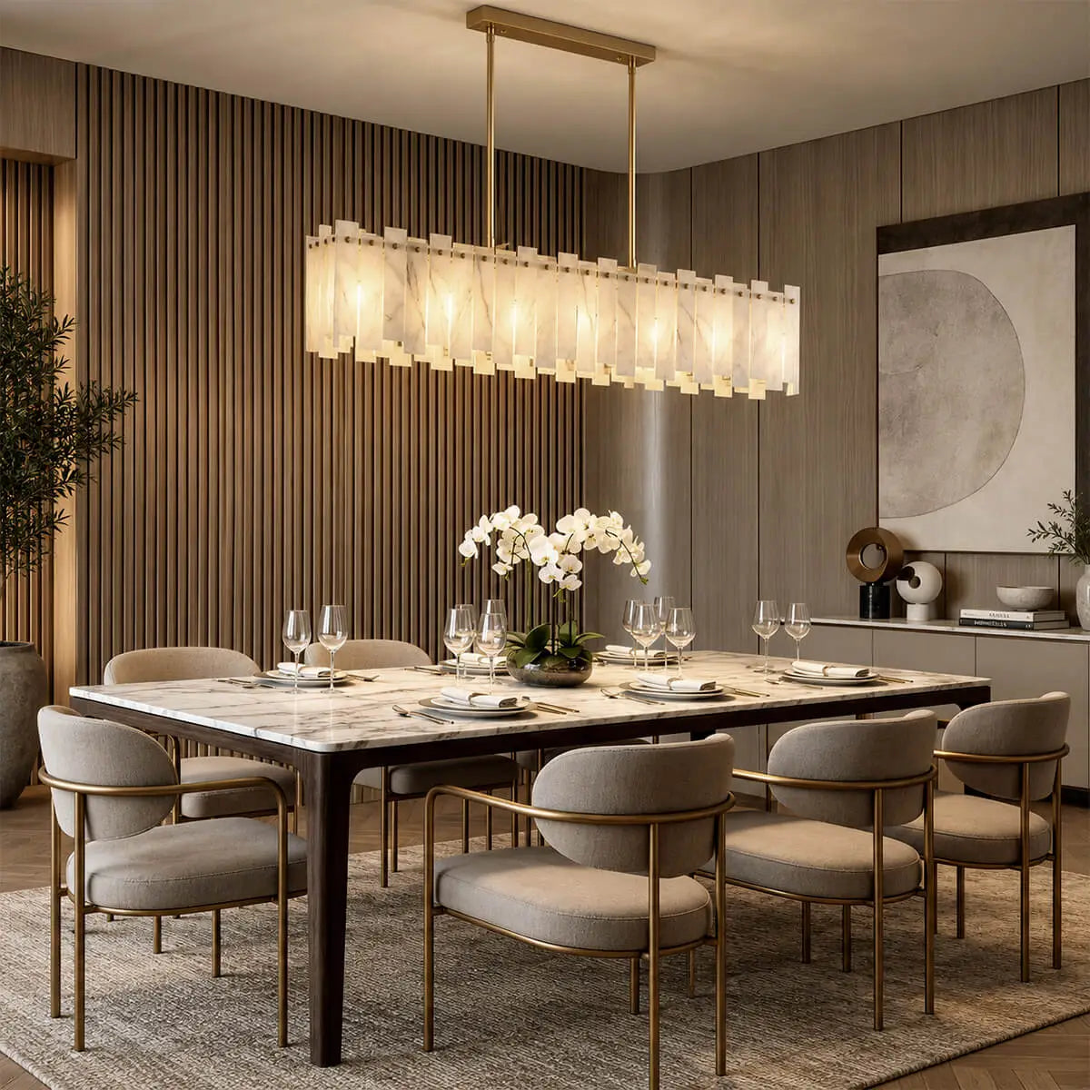 Linear Spanish Alabaster Chandelier