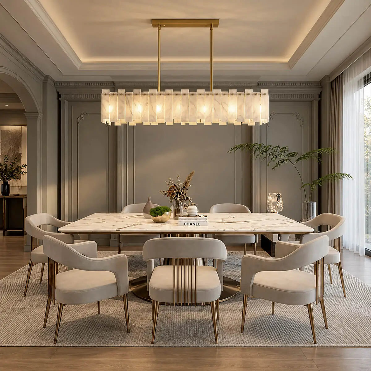 Linear Spanish Alabaster Chandelier