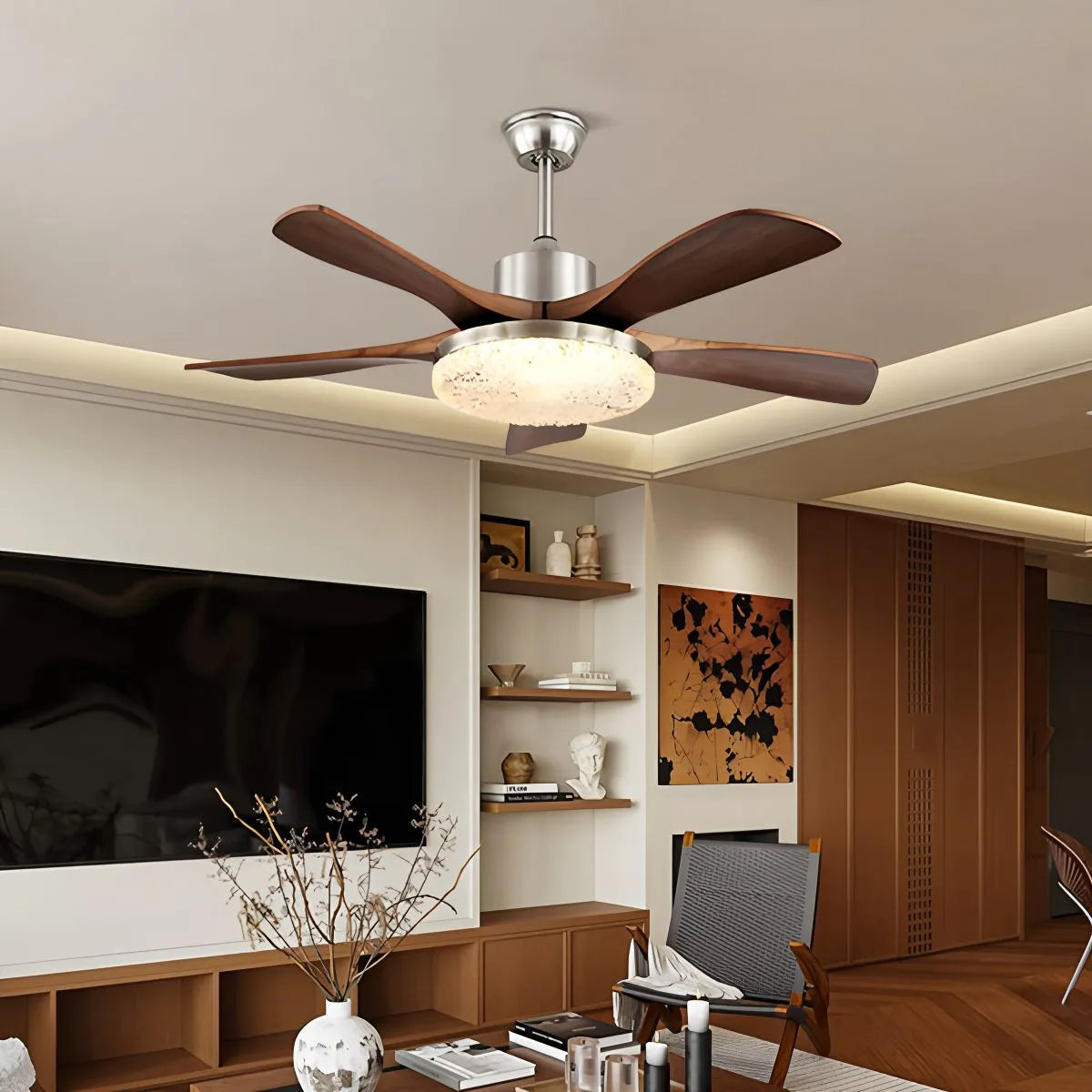 Vintage Luxury Wood Ceiling Fan Light
