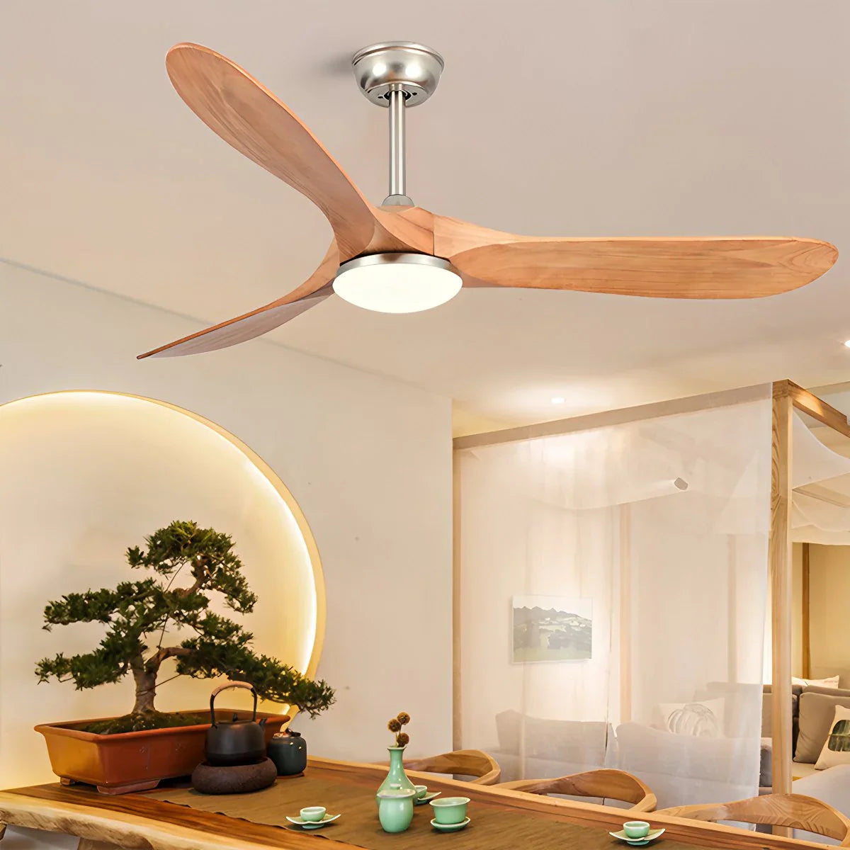 Nordic Wood Ceiling Fan with Light