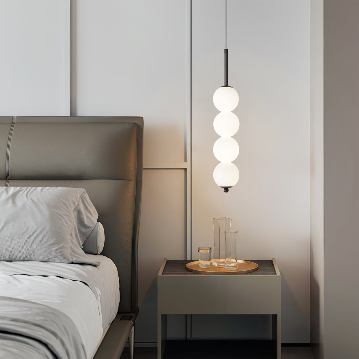 Modern Orbet LED Pendant Lamp with Stacked Milk Glass Orbs & Brass/Black Finish
