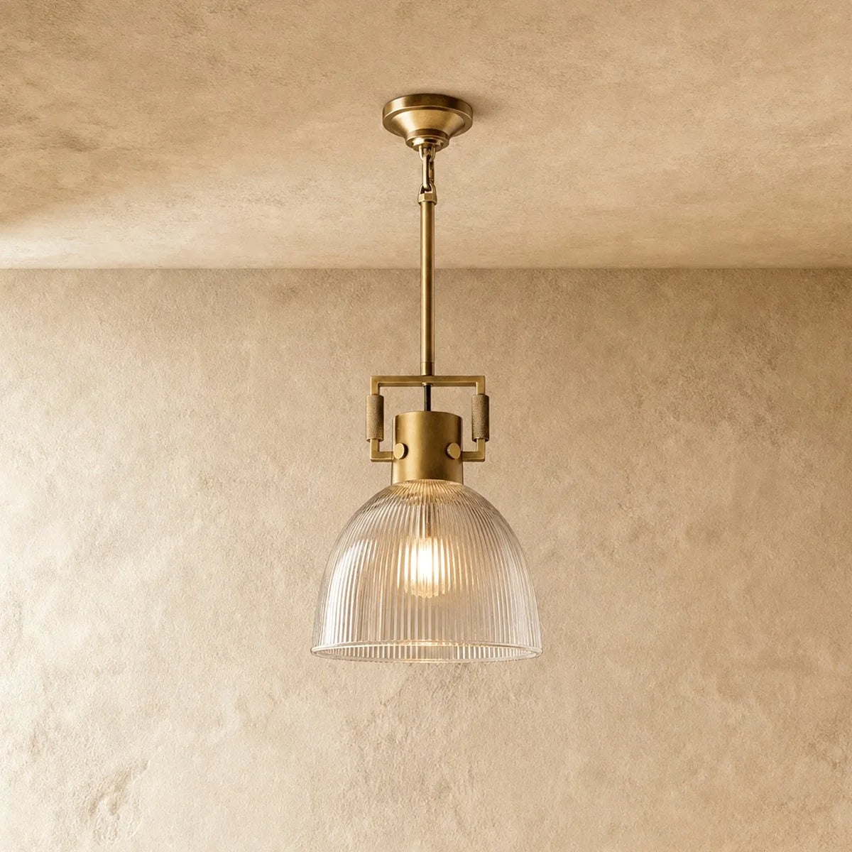 10 Inch Ribbed Glass Dome Pendant Light - Machinist