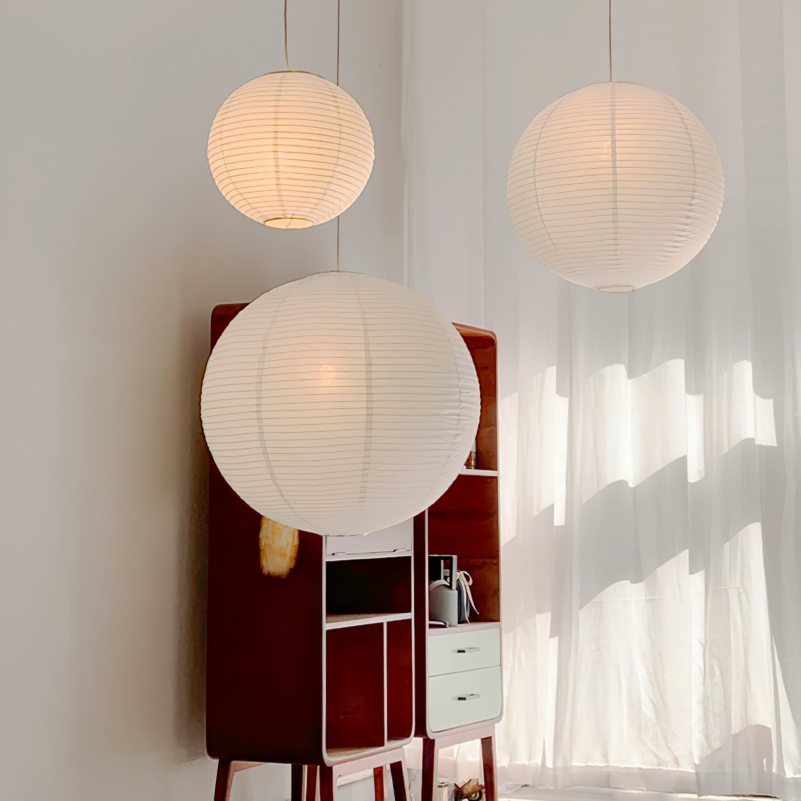 Akari A Round Swag Light (white plug wire)