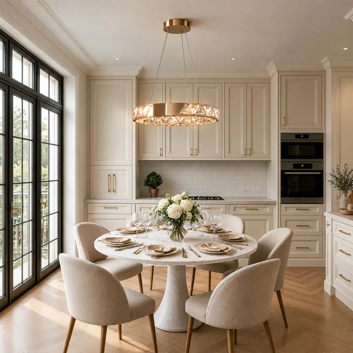 Rose Gold & Crystal Round Chandelier