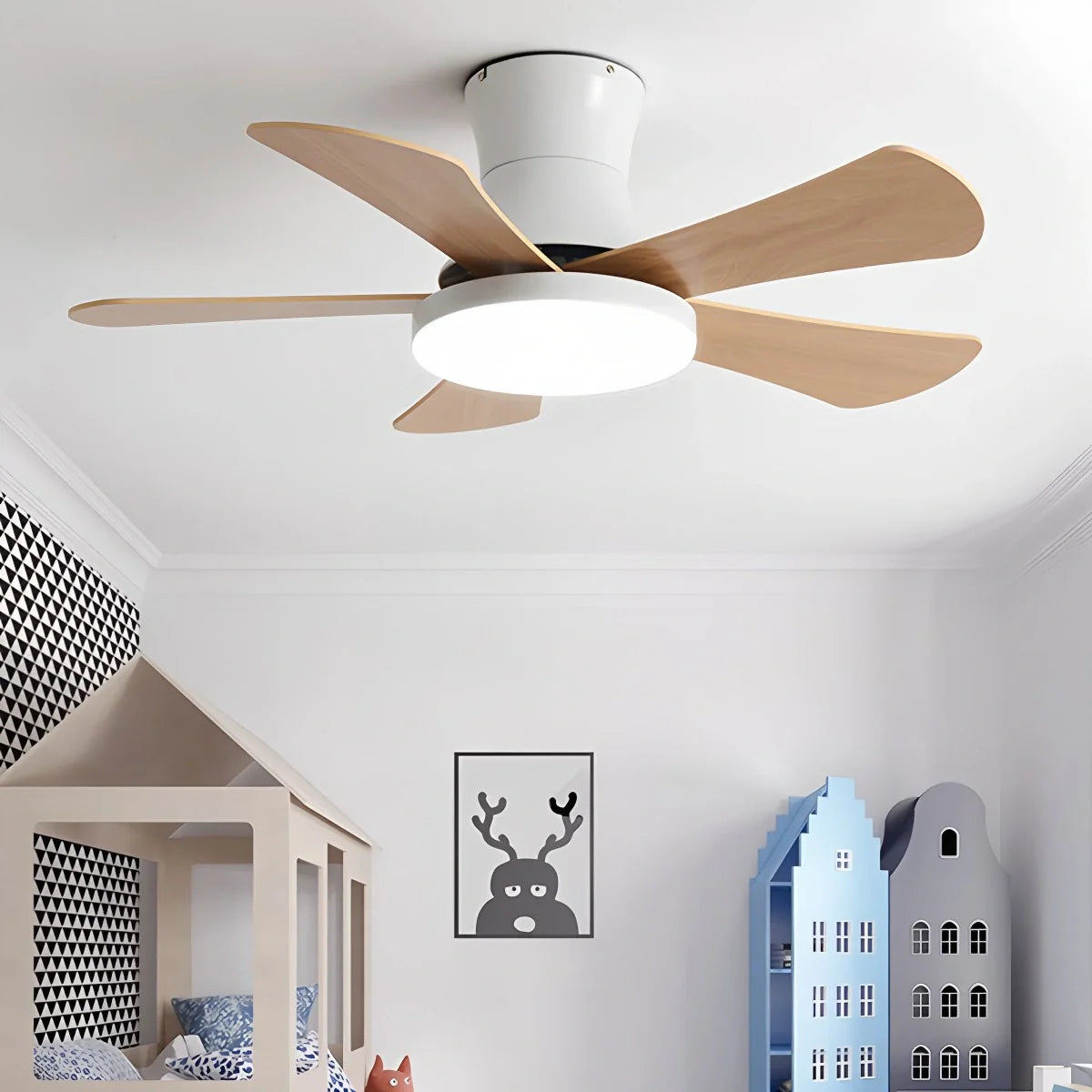 Scandi Low Profile Ceiling Fan with Light
