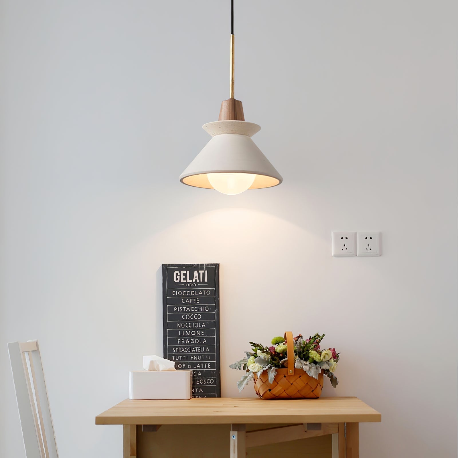 Modern Scandinavian Resin Wood Pendant Lamp, Nordic Style Ceiling Light Fixture