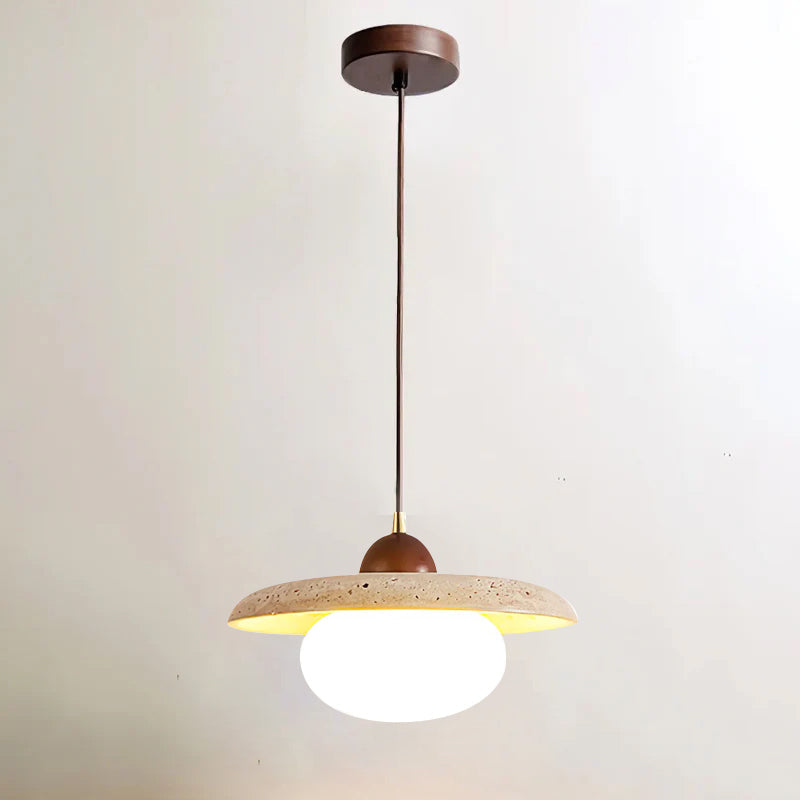 Yellow Travertine Pendant Lamp with Walnut Wood Accents for Modern Interiors