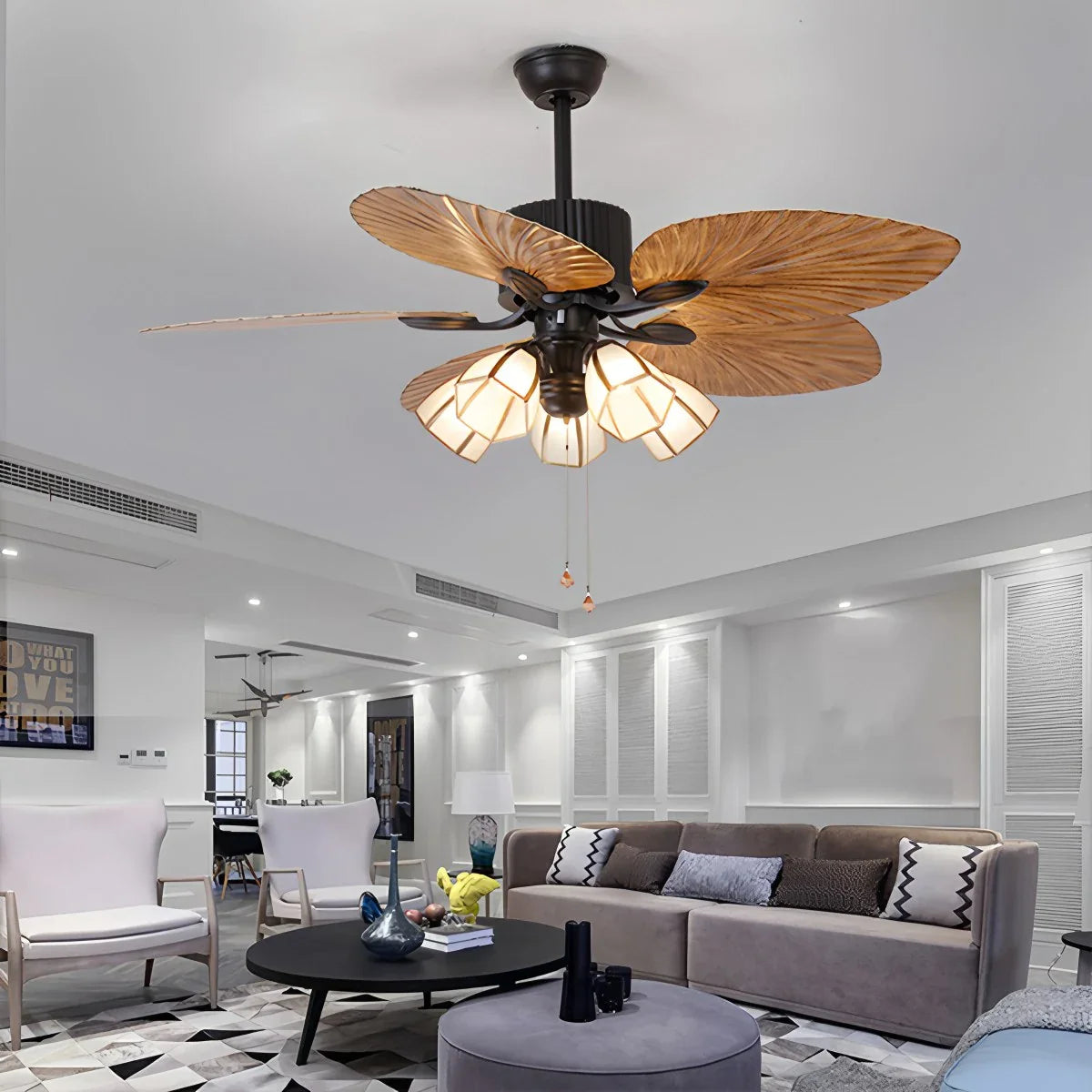 Tropical Palm Leaves Ceiling Fan with Light
