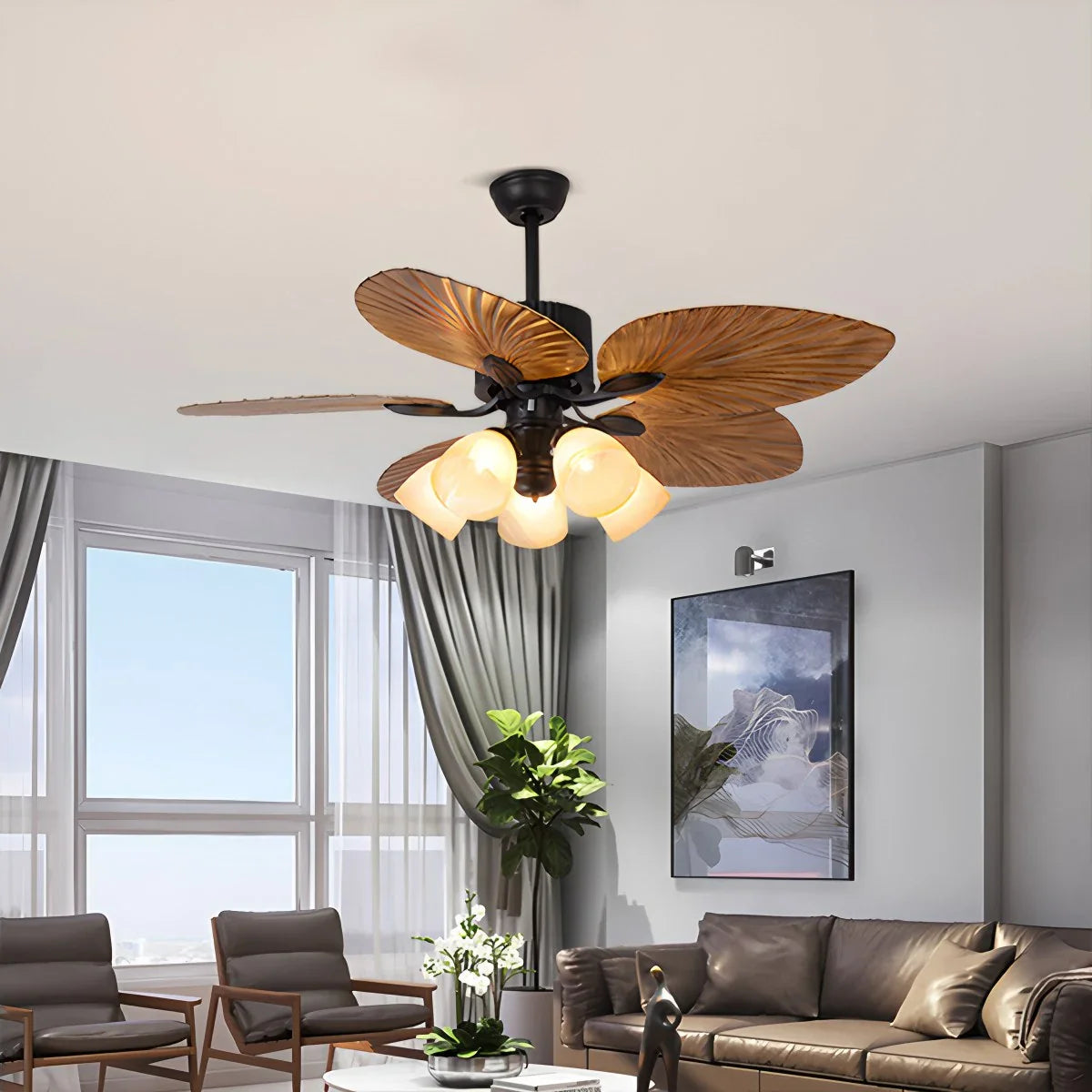 Tropical Palm Leaves Ceiling Fan with Light