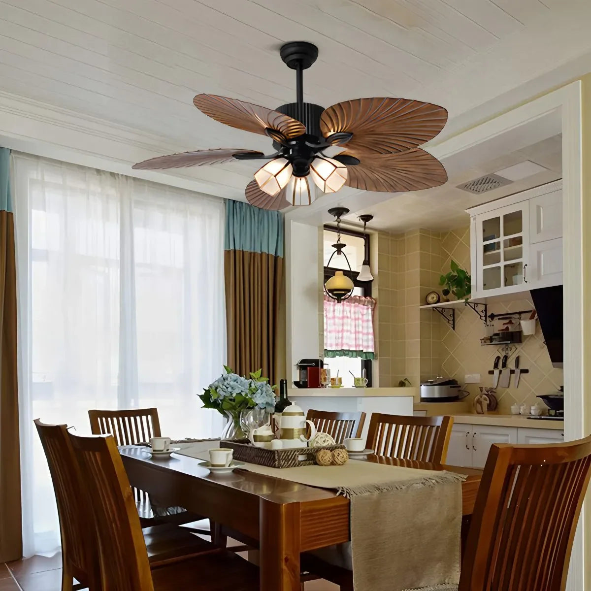 Tropical Palm Leaves Ceiling Fan with Light