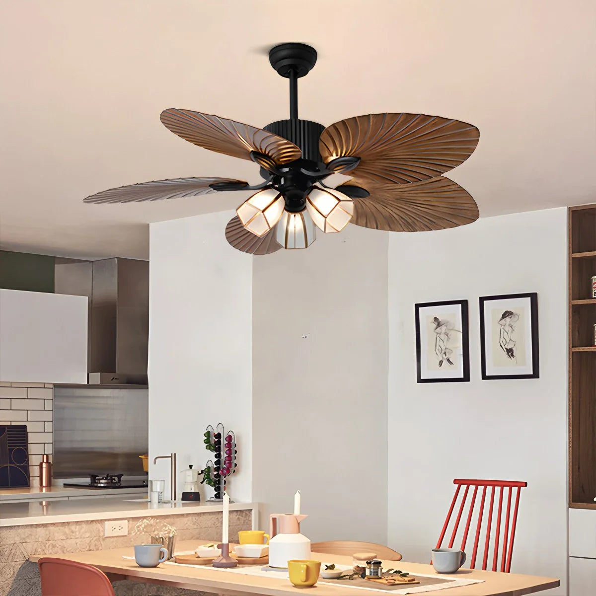 Tropical Palm Leaves Ceiling Fan with Light