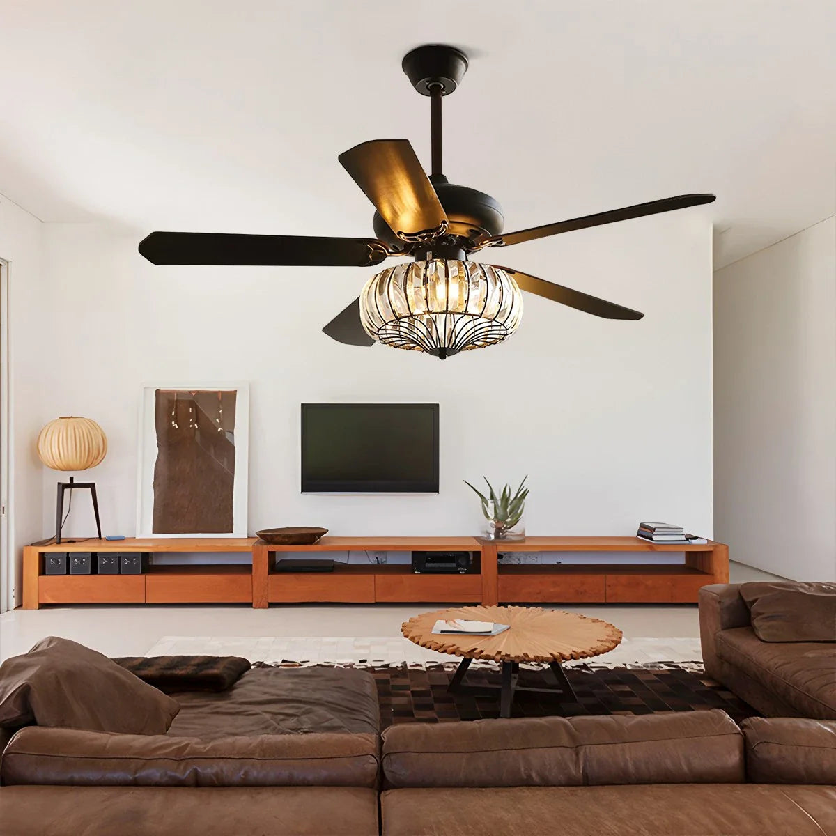 Vintage Crystal Ceiling Fan with Light