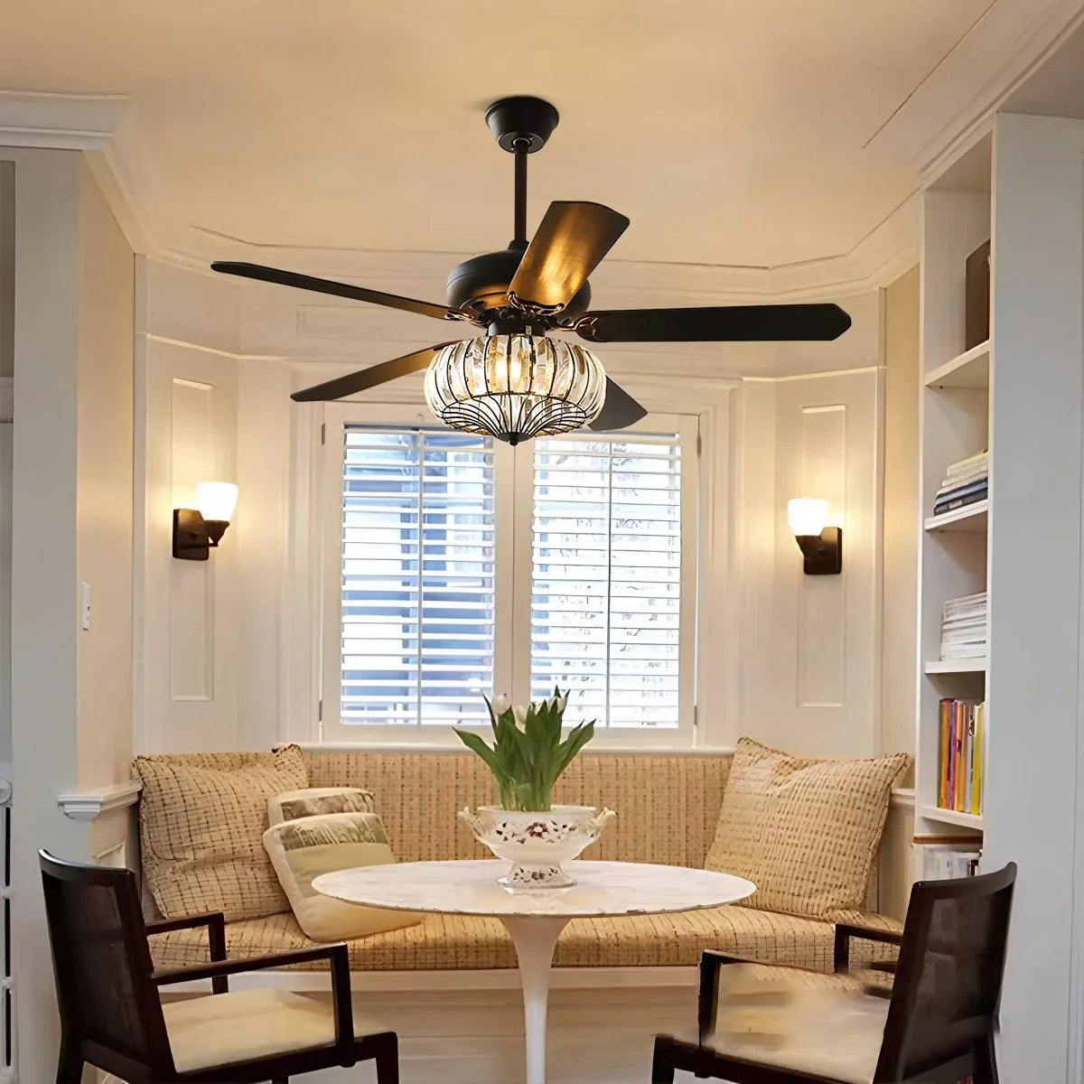 Vintage Crystal Ceiling Fan with Light