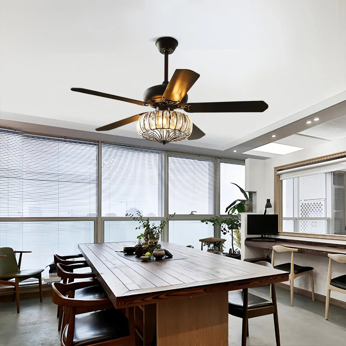 Vintage Crystal Ceiling Fan with Light