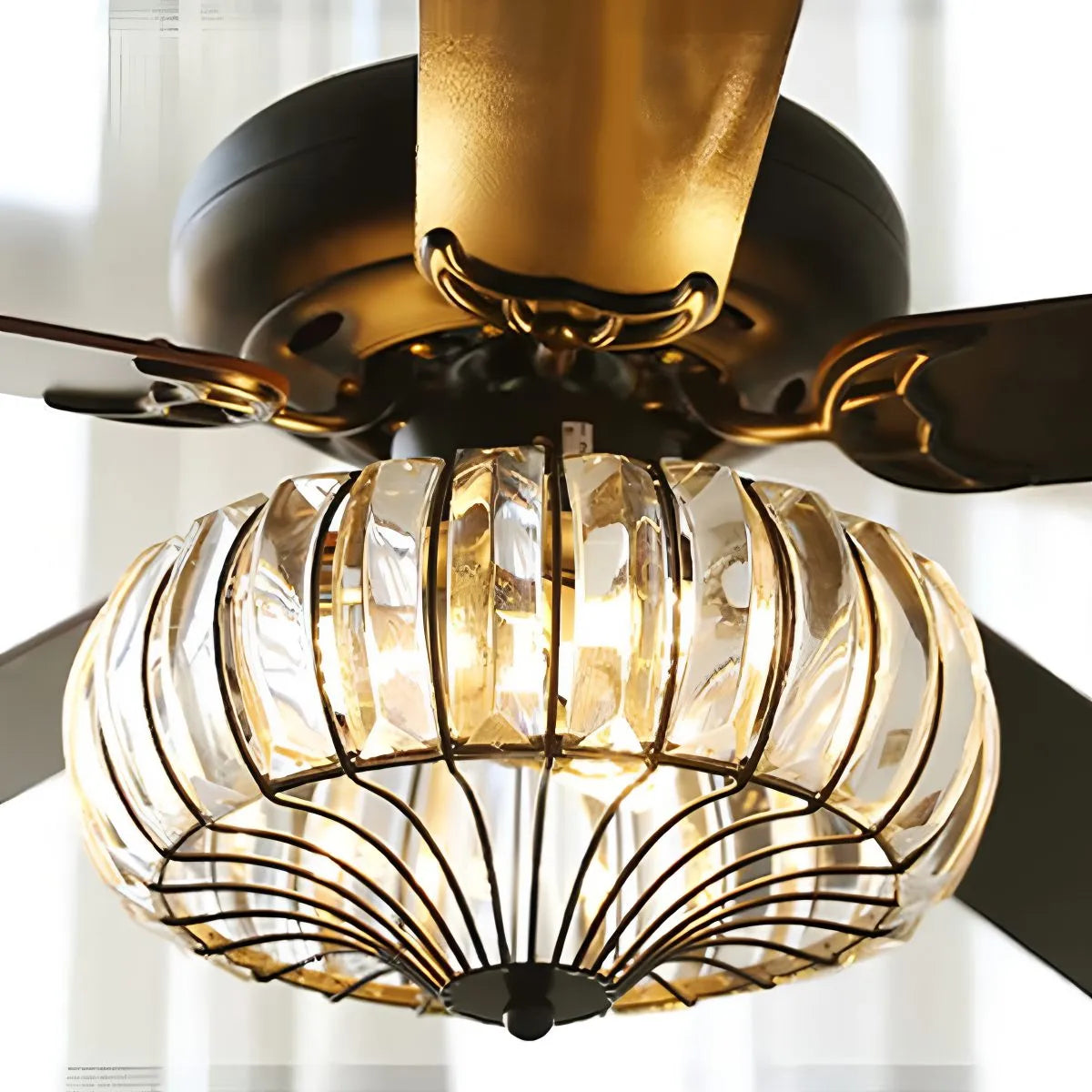 Vintage Crystal Ceiling Fan with Light