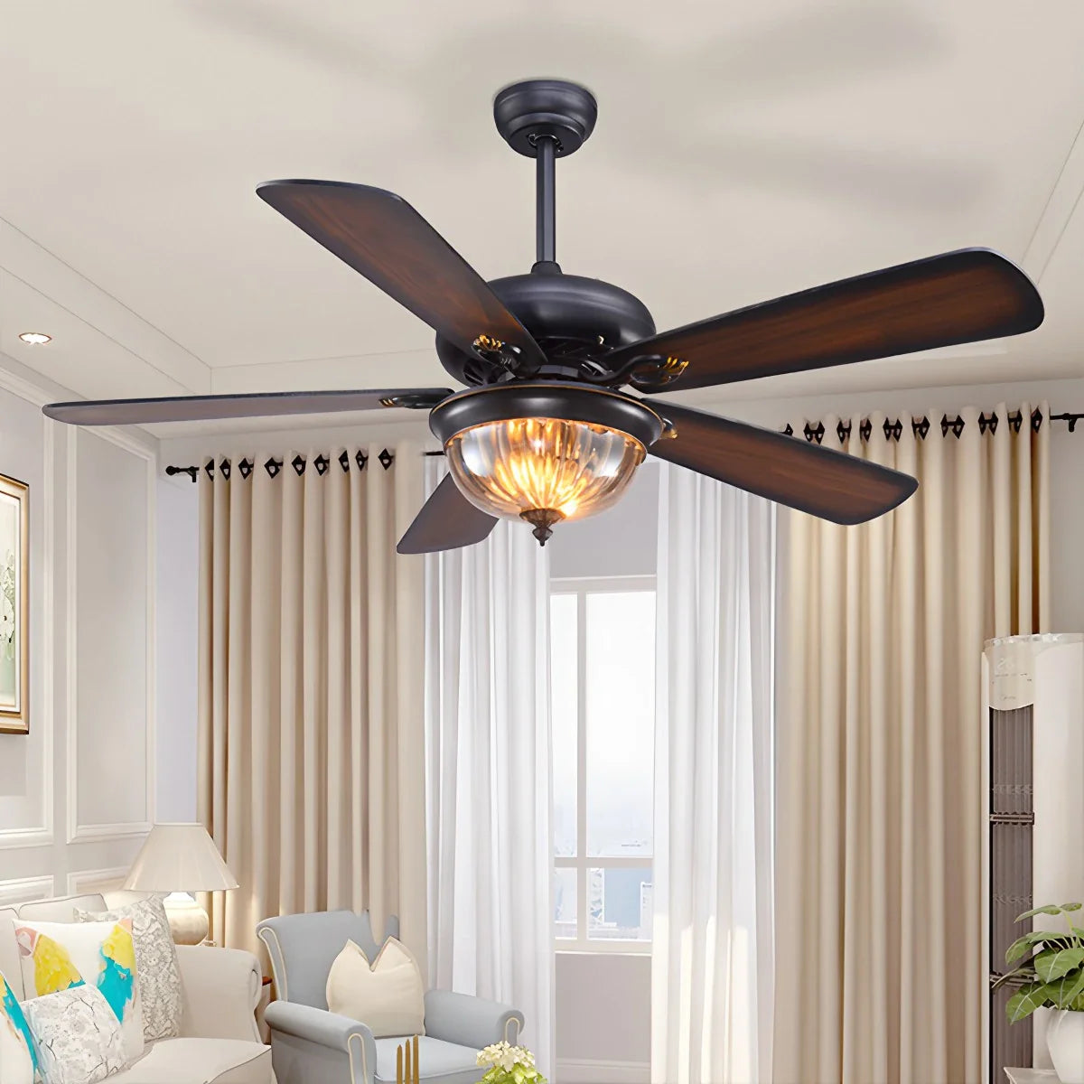 Vintage Wood Ceiling Fan Lamp for Living Room
