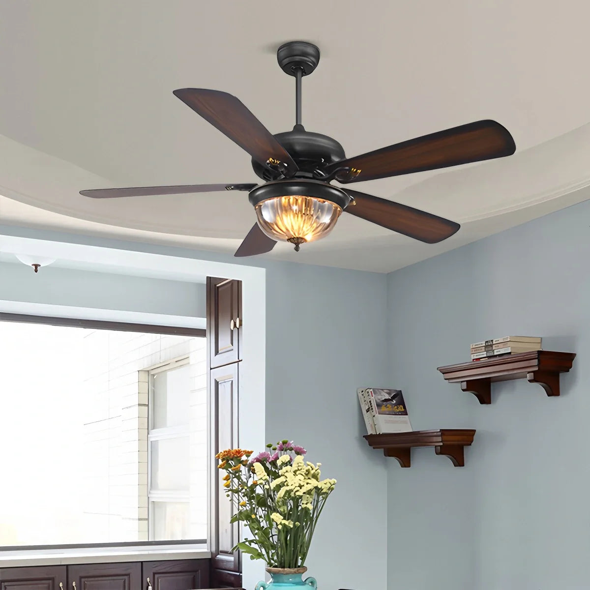 Vintage Wood Ceiling Fan Lamp for Living Room