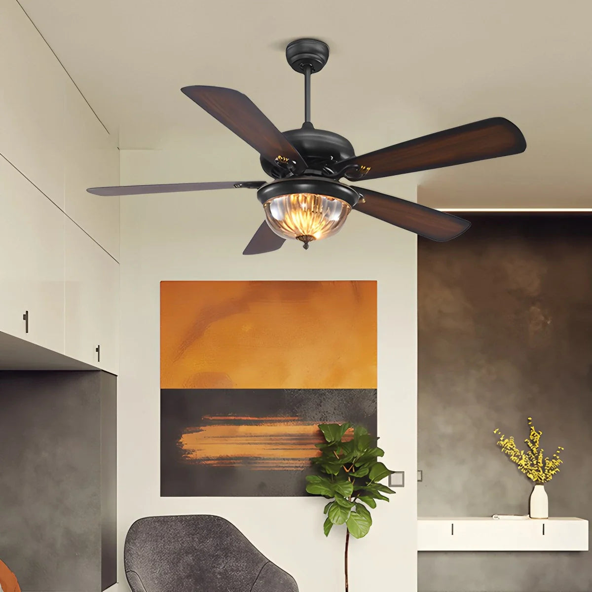 Vintage Wood Ceiling Fan Lamp for Living Room