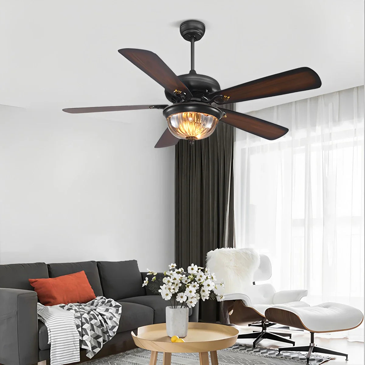 Vintage Wood Ceiling Fan Lamp for Living Room