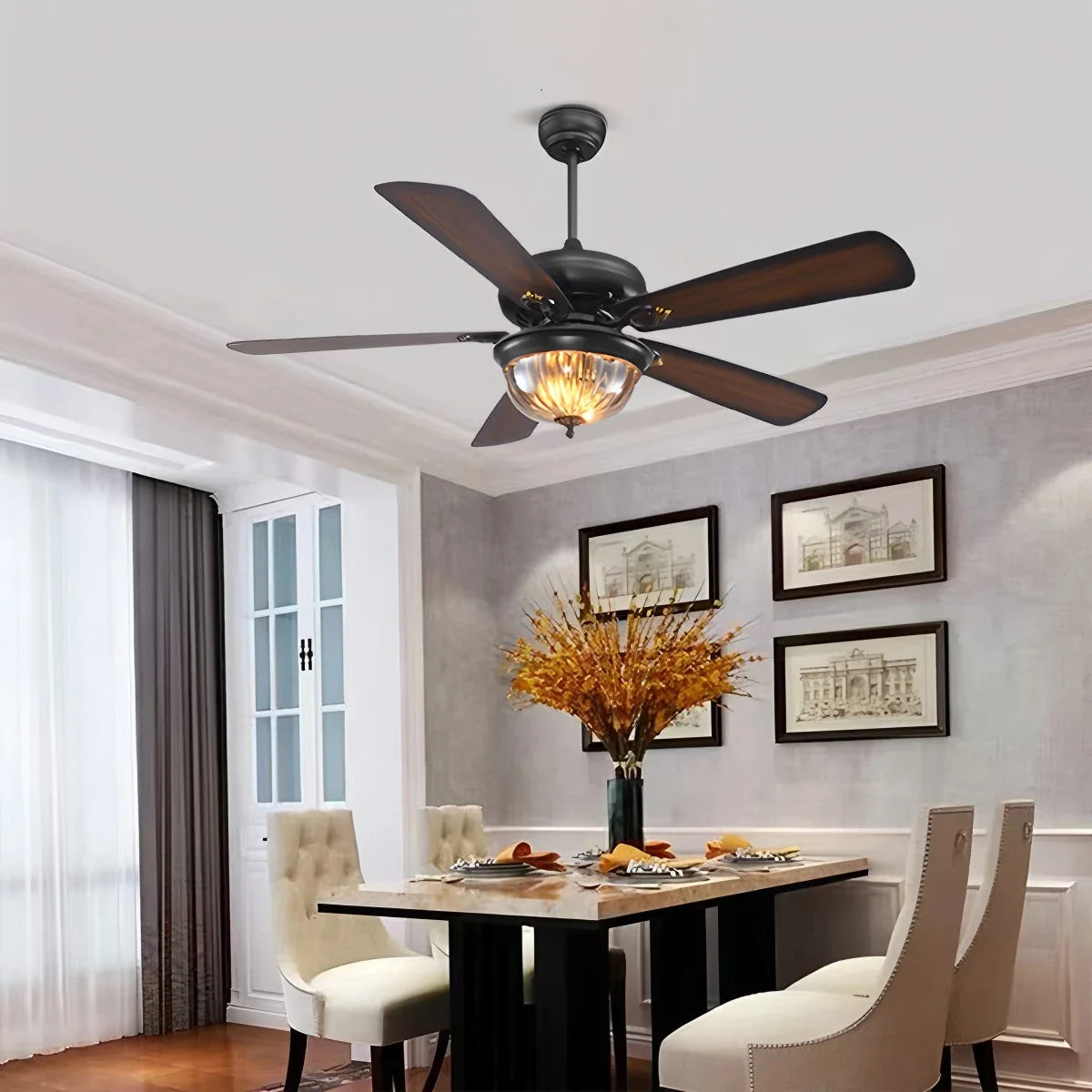 Vintage Wood Ceiling Fan Lamp for Living Room