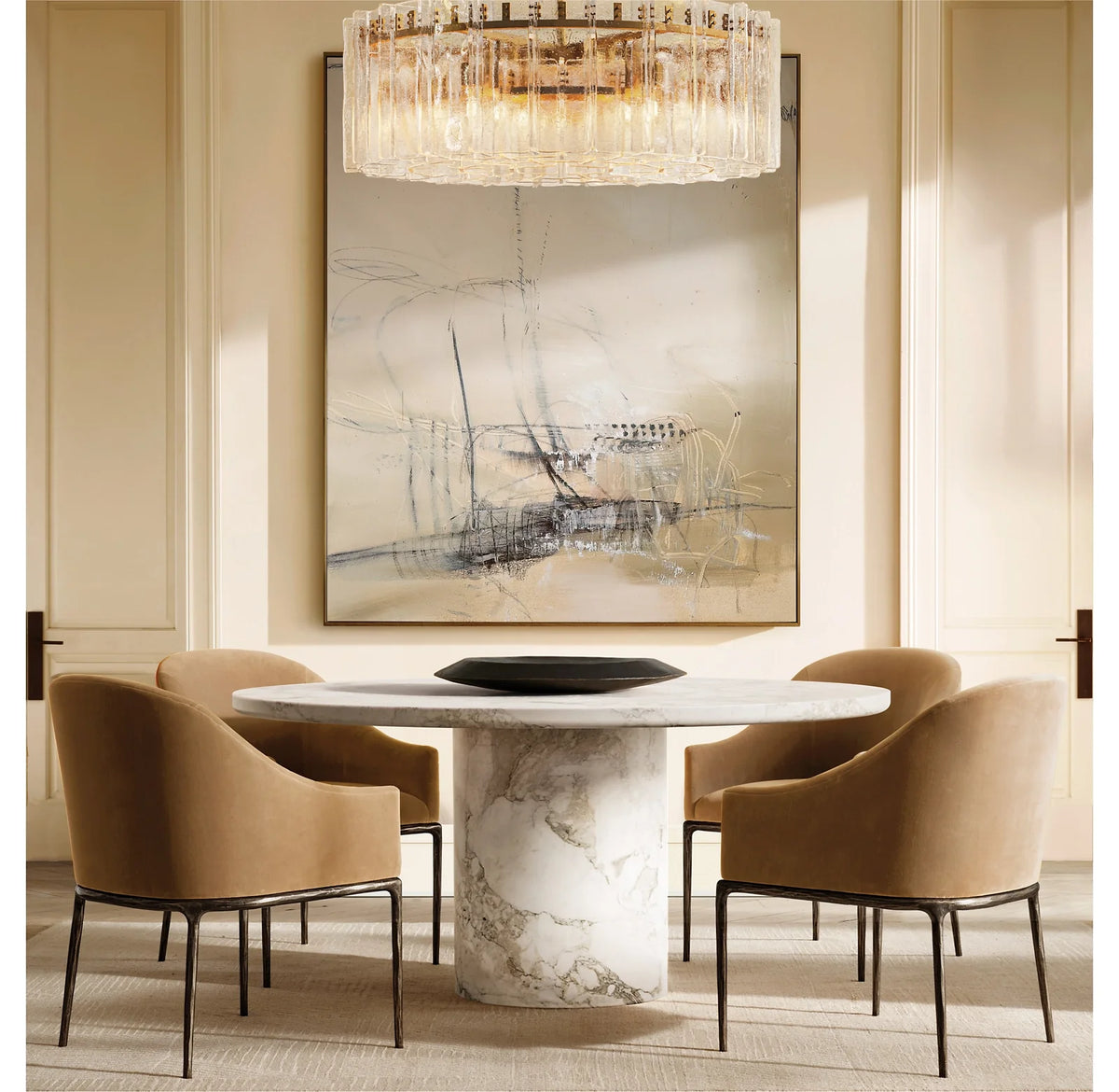 Clear Hammered Glass Round Chandelier - Lattice
