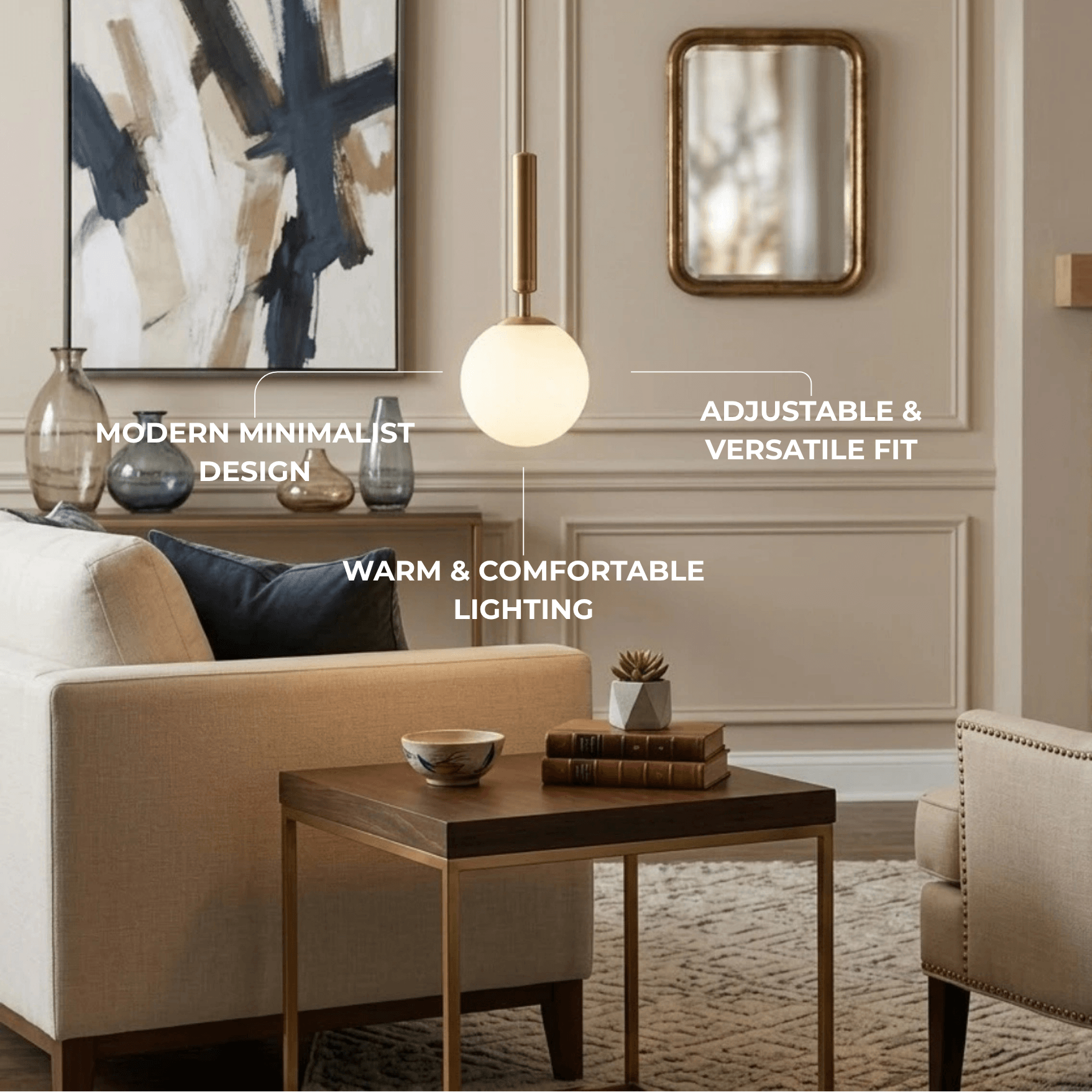 Modern Gold Pendant Light – Globular Glass/Metal Fixture
