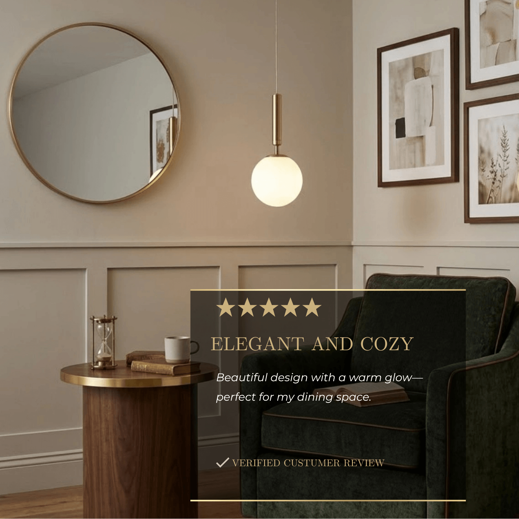 Modern Gold Pendant Light – Globular Glass/Metal Fixture