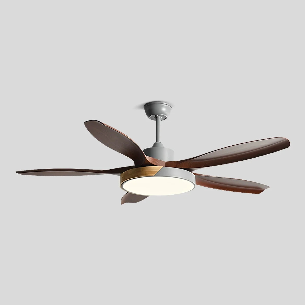  Nordic Living Room Ceiling Fan with Light Grey+Walnut Wood