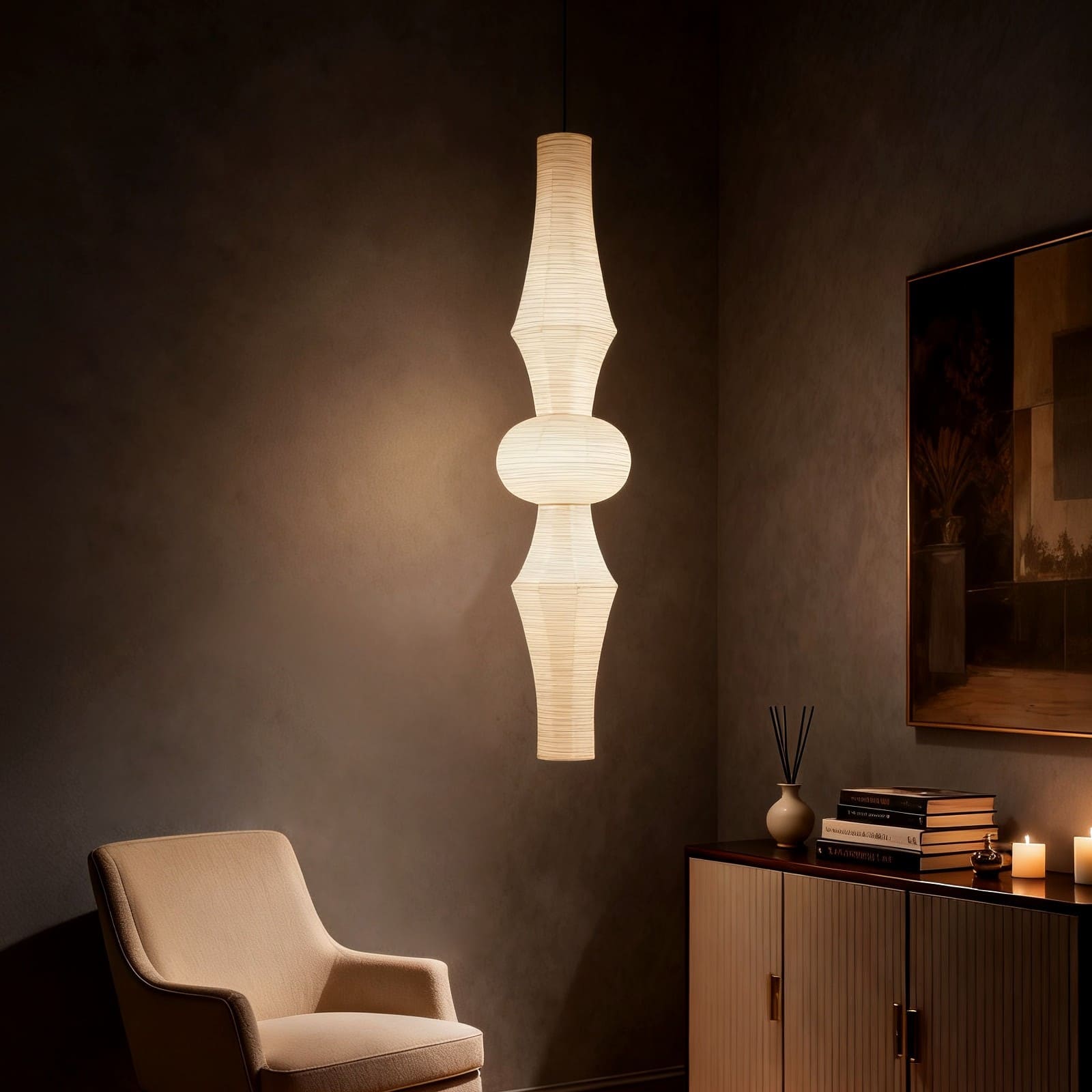 Washi Paper Corner Pendant Light