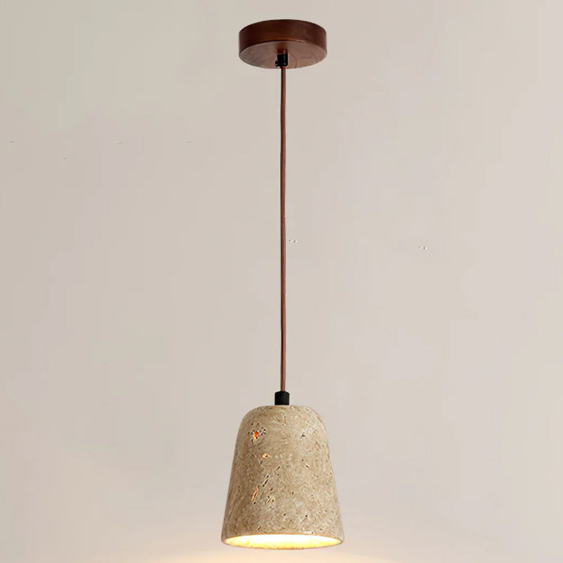 Yellow Travertine Pendant Lamp with Walnut Wood Accents for Modern Interiors