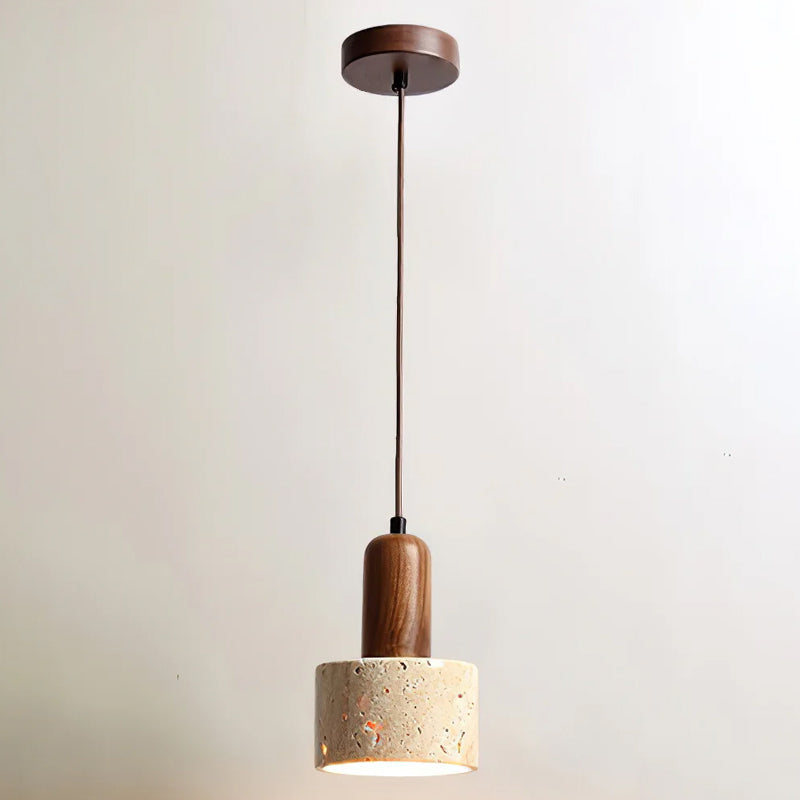 Yellow Travertine Pendant Lamp with Walnut Wood Accents for Modern Interiors