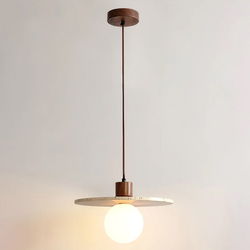Yellow Travertine Pendant Lamp with Walnut Wood Accents for Modern Interiors