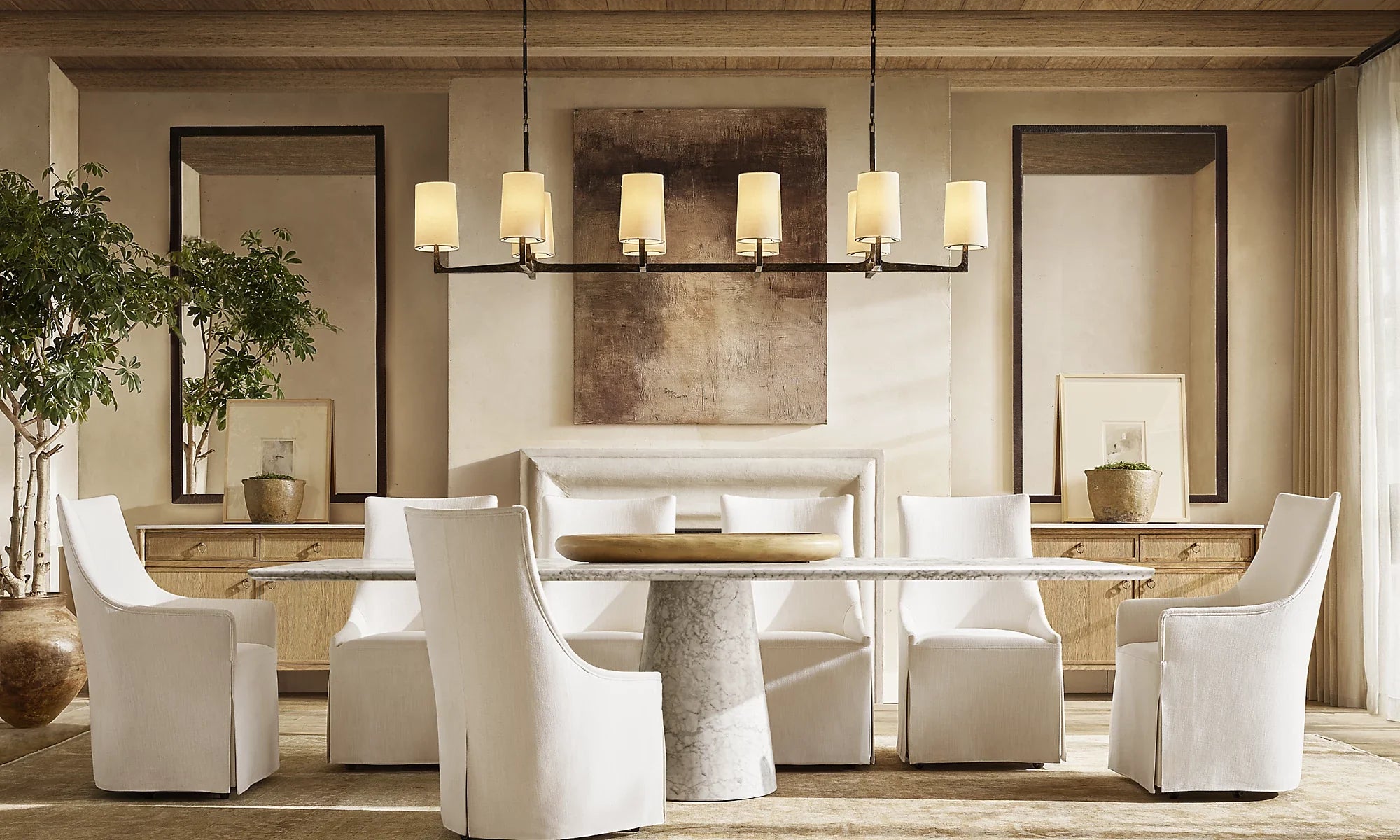 Shaded Hammered Metal Linear Chandelier – Wright