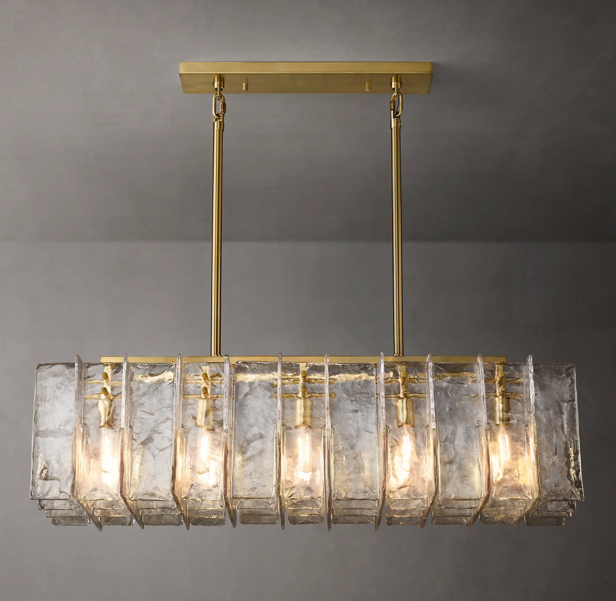 Clear Hammered Glass Rectangular Chandelier - Lattice