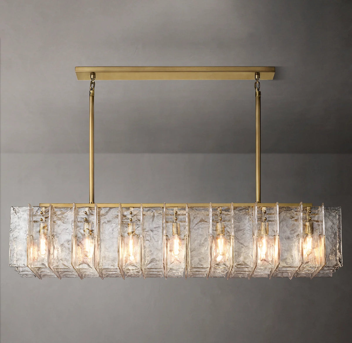 Clear Hammered Glass Rectangular Chandelier - Lattice
