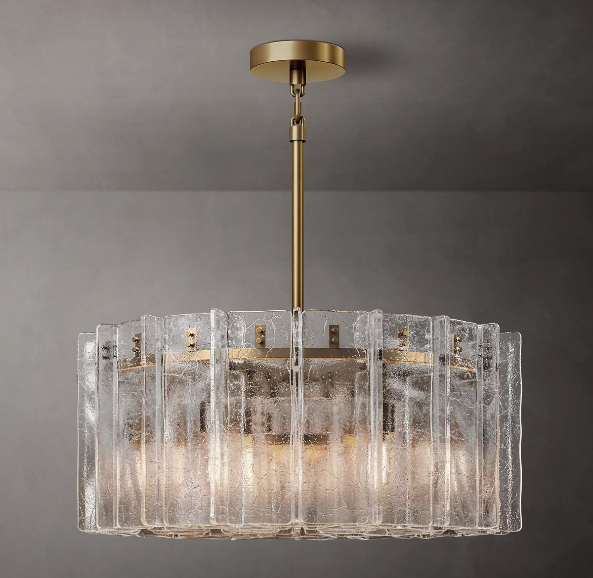 Clear Hammered Glass Round Chandelier - Lattice