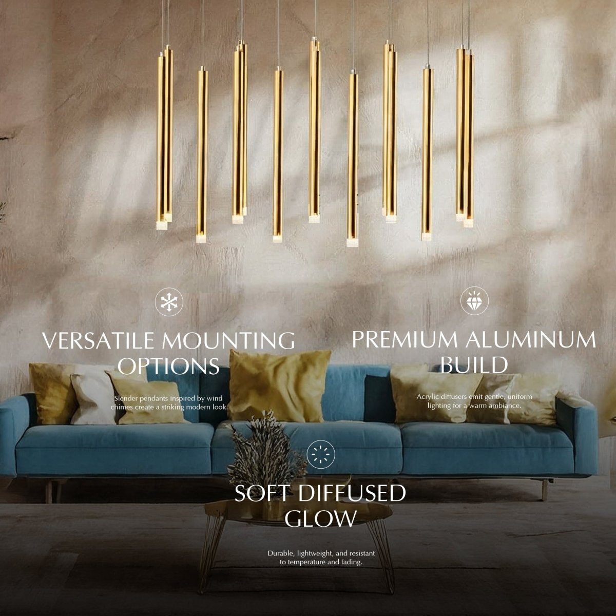 Senara Senara Wind Chime Pendants Slender Tube LED Chandeliers | Zarvo lighting